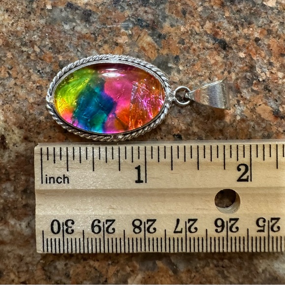 Beautiful Vibrant Multi Colored Dichroic Glass Oval Pendant - Picture 4 of 4